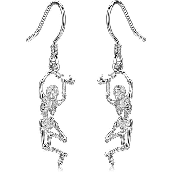 Halloween Skeleton Earrings S925 Sterling Silver Dangle Jewelry for Women
